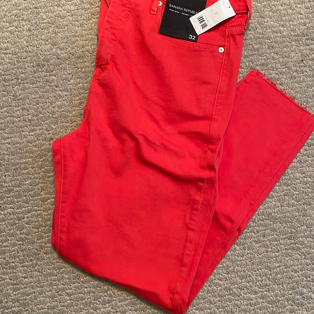 Banana Republic High Rise Skinny Ankle colored jeans.